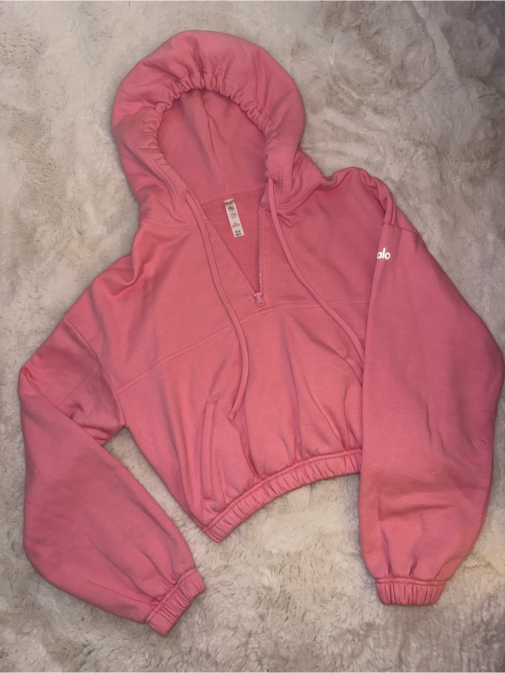 ALO Yoga Pink Cropped Pullover Hoodie